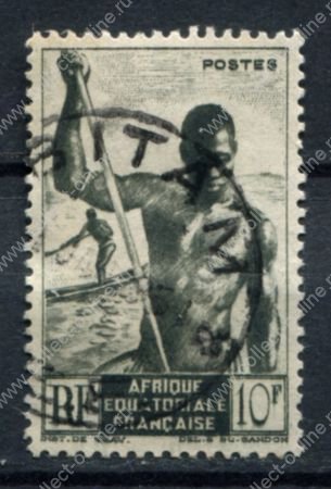 Французская Экваториальная Африка 1947 г. • Iv# 223 • 10 fr. • осн. выпуск • рыбак с копьем • Used F-VF