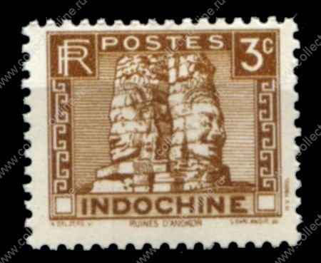 Индокитай 1931-1939 гг. • Iv# 157 • 3 c. • статуи храма Ангкор-Ват • MNH OG VF