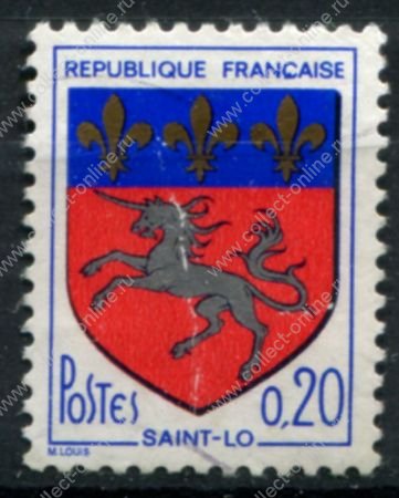 Франция 1966 г. • Mi# 1570 • 20 c. • гербы французских городов • Сен-Ло • стандарт • Used VF