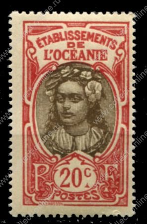 Французская Океания 1927-1930 гг. • Iv# 69 • 20 c. • осн. выпуск • девушка таитянка • MH OG VF