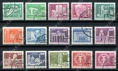 ГДР 1980-1981 гг. • Mi# (Sc# 2071-2085) • 5 pf. - 3 M. • архитектура и символы • стандарт • полн. серия Used VF ( кат. - €15+ )