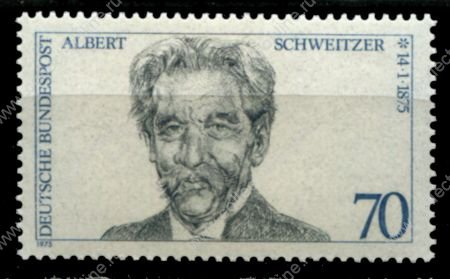 Германия • ФРГ 1975 г. • Mi# 830 • 70 pf. • Альберт Швейцер (100 лет со дня рождения) • MNH OG XF+ ( кат.- €2.50 )