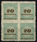 Германия 1923 г. • Mi# 329B • 20 Mlrd. M. • просечка • стандарт • кв. блок • MNH OG VF ( кат.- € 12+ )