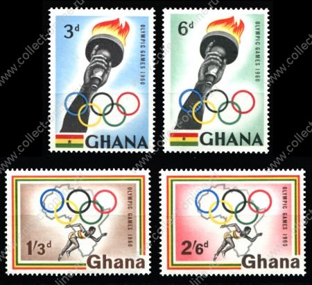 Гана 1960 г. • Gb# 249-52 • 3 d. - 2s.6d. • Летние Олимпийские игры, Рим • полн. серия • MH OG VF