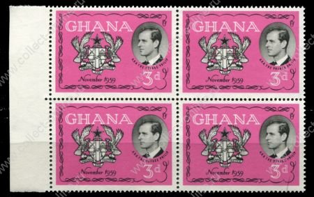 Гана 1959 г. • Gb# 233 • 3 d. • Визит Принца Филиппа • кв. блок • MNH OG XF