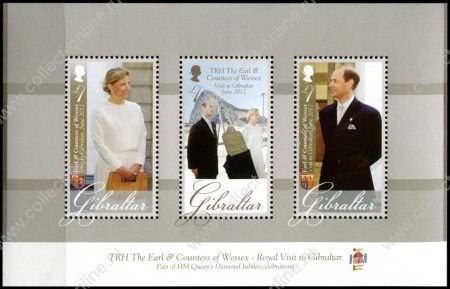 Гибралтар 2012 г. • SC# 1352 • £3 • Королевский визит • граф и графиня Уэссекские • блок • MNH OG XF ( кат.- $ 10 )