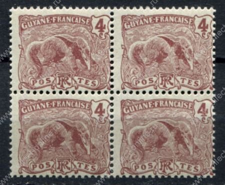 Французская Гвиана 1904-1907 гг. • Iv# 51 • 4 c. • муравьед • стандарт • кв. блок • MNH OG VF