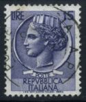 Италия 1955-58 гг. SC# 679 • 15 L. • "Италия", аверс древней монеты Сиракуз • стандарт • Used F - VF