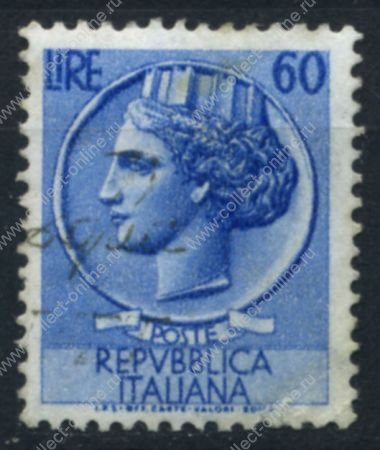 Италия 1955-58 гг. SC# 686 • 60 L. • "Италия", аверс древней монеты Сиракуз • стандарт • Used F - VF