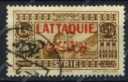 Латакия 1931-1933 гг. • SC# 10 • 1.50 pi. • надпечатка на осн. выпуске марок Сирии • желто-коричн. • Used VF