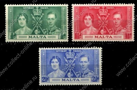 Мальта 1937 г. • Gb# 214-216 • Коронация Георга VI • полн. серия • MNH OG VF