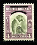 Северное Борнео 1947 г. • Gb# 338 • 4 c. • Георг VI основной выпуск • надпечатка • Обезьяна носач • MH OG VF
