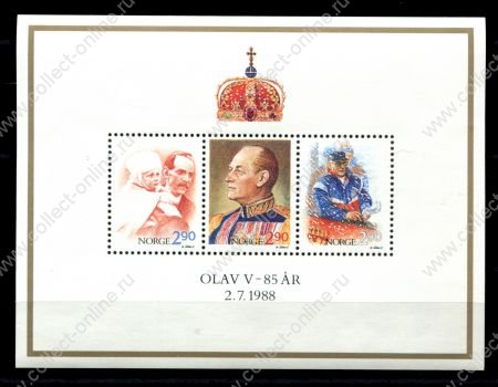 Норвегия 1988 г. • Mi# Bl. 9 • Юбилей короля Улафа V • MNH OG VF