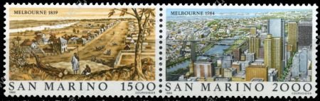 Сан-Марино 1984 г. • Sc# 1069-70a • 1500 и 2000 L. • Крупнейшие города мира • Мельбурн • MNH OG VF • полн. серия • пара