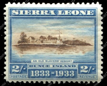Сьерра-Леоне 1933 г. • Gb# 177 • 2 sh. • 100-летие отмены рабства • лагерь рабов на острове Бунс • MH OG VF ( кат. - £35 )