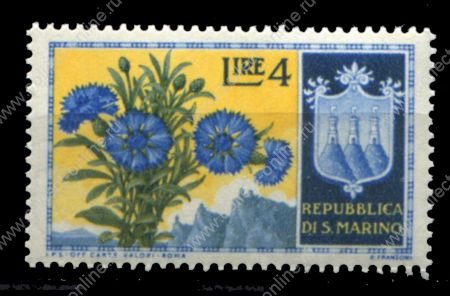 Сан-Марино 1953 г. • SC# 339 • 4 L. • Цветы • васильки • MNH OG VF