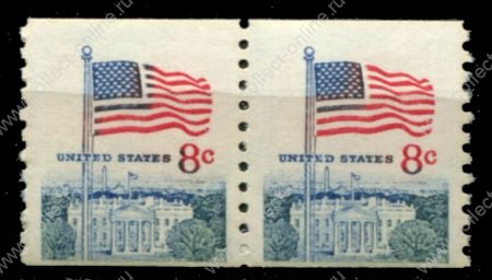 США 1968 г.(1971) • Sc# 1338G • 8 c. • флаг • из рулонов • стандарт • пара • MNH OG VF