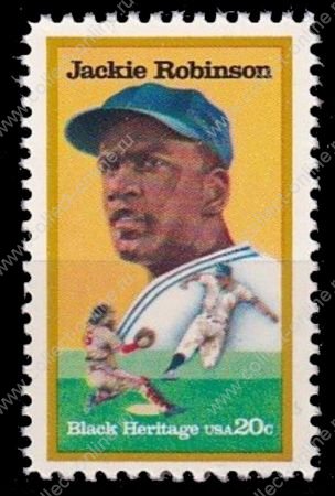 США 1982 г. • SC# 2016 • 20 c. • "Черные" легенды • Джеки Робинсон (бейсбол) • MNH OG VF ( кат.- $ 1,1 )