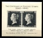 США Kenmore Stamps 1940г. / 100-летие первой марки / MNH OG VF сув. лист
