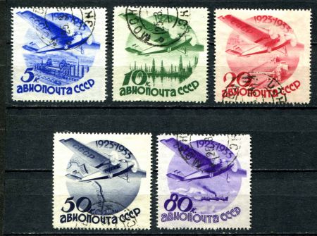 СССР 1934 г. • Сол# 449-53 • 5 - 80 коп. • Авиапочта • полн. серия • с в.з. • Used VF