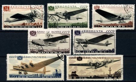 СССР 1937 г. • Сол# 560-6 • 10 коп. - 1 руб. • Отечественные самолёты • авиапочта • полн. серия • Used VF