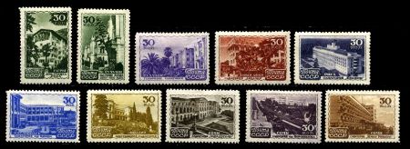 СССР 1947 г. • Сол# 1191-1200 • 30 коп.(10) • Курорты СССР • полн. серия • MH OG VF