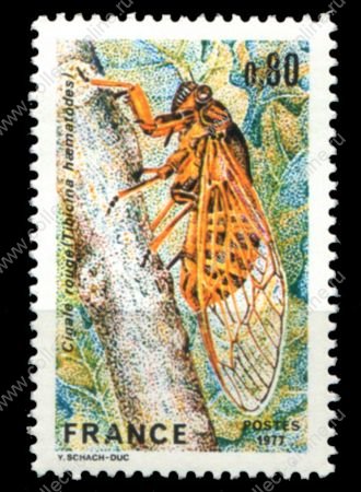 Франция 1977 г. • Mi# 2043 • 0.80 fr. • Охрана природы • красная цикада • MNH OG VF