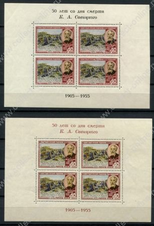 СССР 1955 г. • Сол# 1803,1804 • 40 коп.(4) • Константин Савицкий • блоки • MNH OG XF