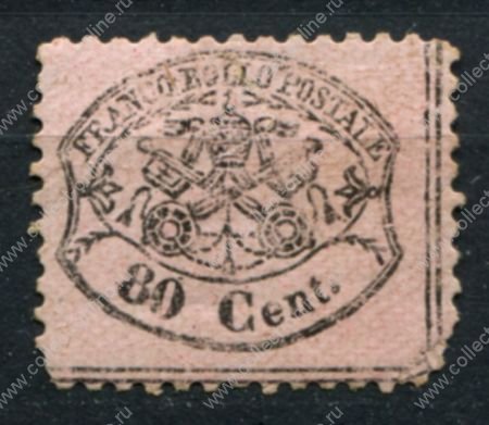 Римские государства 1868 г. • Mi# 25a • 80 c. • розовая бум. перф. 13 • MNG F-VF ( кат. - €25 )