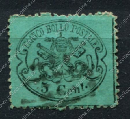 Римские государства 1868 г. • Mi# 21a • 5 c. • голубая бум. перф. 13 • MNG Used VF ( кат. - €25 )