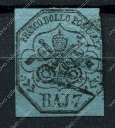 Римские государства 1852 г. • Mi# 8a • 7 b. • синяя бум. • Used VF ( кат. - €40 )
