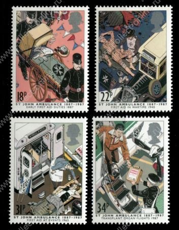 Великобритания 1987 г. • Sc# 1180-1183 • 100-летие больницы скорой помощи св. Джона • полн. серия • MNH OG VF