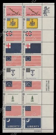 США 1968 г. • Sc# 1345-1354 • 6 c.(10) • старинные флаги • полн. серия, pl. № сцепка 10 марок в парах • MNH OG XF+