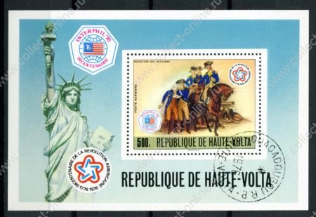 Буркина Фасо 1976 г. • Mi# Block 44 • 500 fr. • 200 лет независимости США • живопись • блок • Used(ФГ)/** XF ( кат.- €4 )