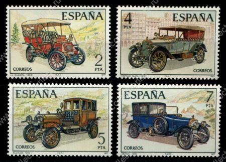Испания 1977 г. • Mi# 2295-2298 • Старинные испанские автомобили • полн. серия • MNH OG VF