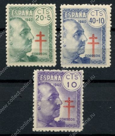 Испания 1940 г. • Mi# 884-885,C27 • Франко • на борьбу с туберкулезом • полн. серия • MNH OG VF