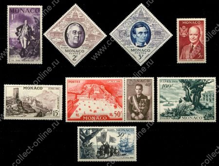 Монако 1956 г. • Mi# 527-535 • 1 - 100 fr. • Филателистическая выставка Нью-Йорк • полн. серия • MNH OG VF ( кат. - €20 )
