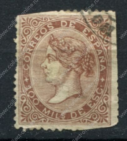 Испания 1868 г. • Mi# 94 • 100 m. • Изабелла II • стандарт • Used * ( кат. - €75 )