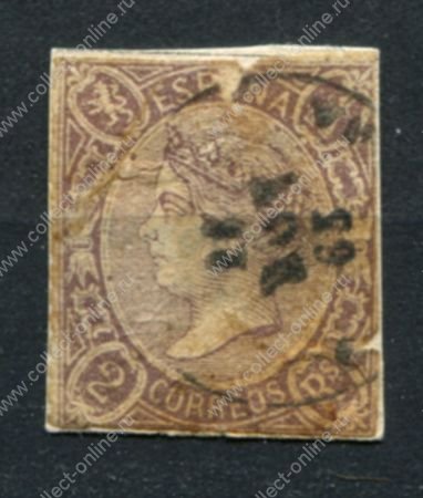 Испания 1865 г. • Mi# 66 • 2 R. • Изабелла II • стандарт • Used * ( кат. - €35 )