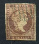 Испания 1855 г. • Mi# 34 • 2 R. • Изабелла II • стандарт • Used F-VF ( кат. - €20 )