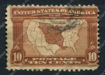 США 1904 г. • Sс# 327 • 10 c. • Выставка в Луизиане • карта США • Used F- ( кат. - $30 )