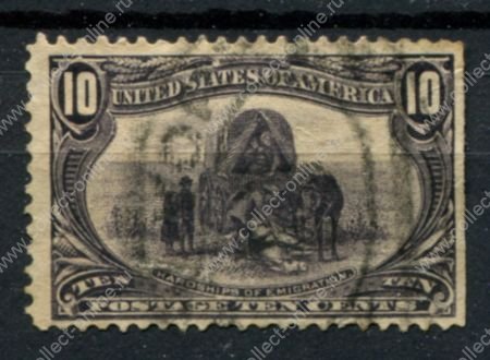 США 1898 г. • Sc# 290 • 10 c. • Выставка "Транс-Миссисипи" • фургон переселенцев • Used F • ( кат. - $35 )