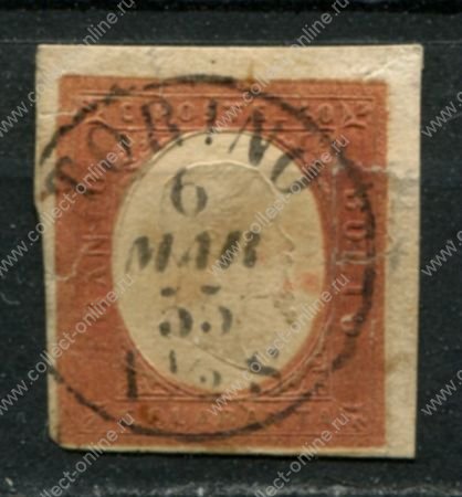 Сардиния 1854 г. • Mi# 9b/Sc# 9b • 40 с. • Виктор Эммануил II • Used * ( кат. - €2600 )