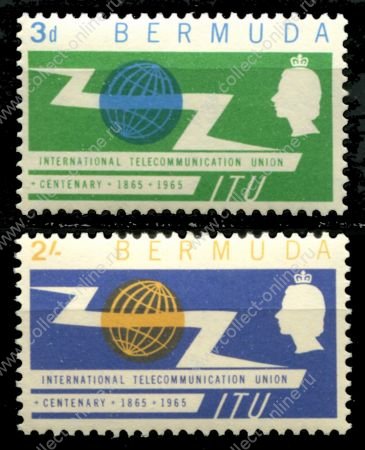 Бермуды 1965 г. • Gb# 184-5 • 3 d. - 2 sh. • 100-летие Международного телекоммуникационного союза(ITU) • полн. серия • MLH OG VF