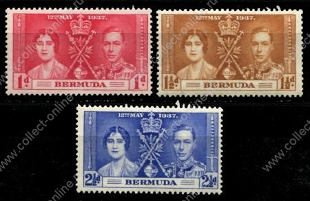 Бермуды 1937 г. • Gb# 107-9 • 1 - 2½ d. • Коронация Георга VI • полн. серия • MNH OG VF