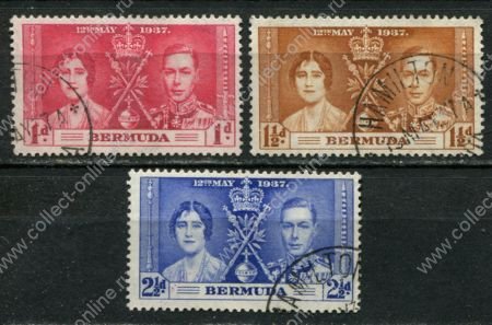 Бермуды 1937 г. • Gb# 107-9 • 1 - 2½ d. • Коронация Георга VI • полн. серия • Used VF ( кат. - £5 )