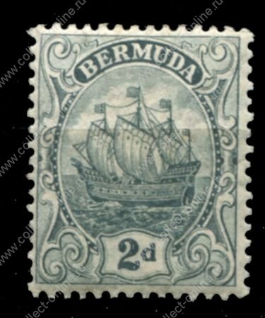 Бермуды 1910-1925 гг. • Gb# 47 • 2 d. • парусник • серая • стандарт • MH OG VF ( кат. - £8 )