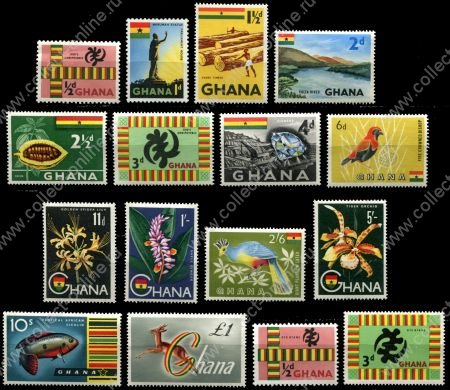 Гана 1959-1961 гг. • Gb# 213-226+ • ½ d. - £1. • основной выпуск(с разновидностями) ( 16 марок ) • полн. серия • MNH OG XF ( кат.- £ 15+ )