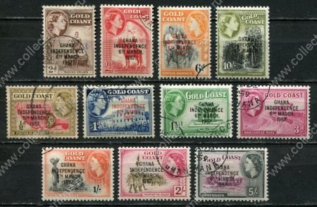 Гана 1957-1958 гг. • Gb# 170..181 • ½ d. .. 10 sh. • Королева Виктория • Провозглашение независимости • надпечатки ( 11 марок ) • Used VF