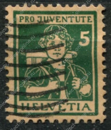 Швейцария 1916 г. • Mi# 131 • 5+5 rp. • мальчик с рюкзаком • благотворительный выпуск • Used VF ( кат. - €15 )